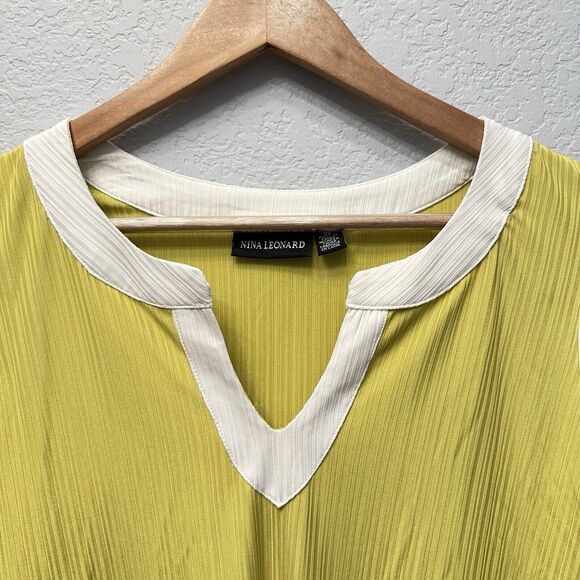 Nina Leonard Crape Shift Dress Size Plus Sz 2X Lemon Yellow Festival Party Light - Picture 5 of 10